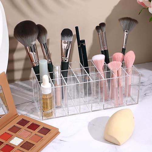 Miniatura 7 de Veemoon Organizador de lápiz labial acrílico, organizador de lápiz labial, contenedor multiusos de 24 rejillas, soporte para encimera, soporte de