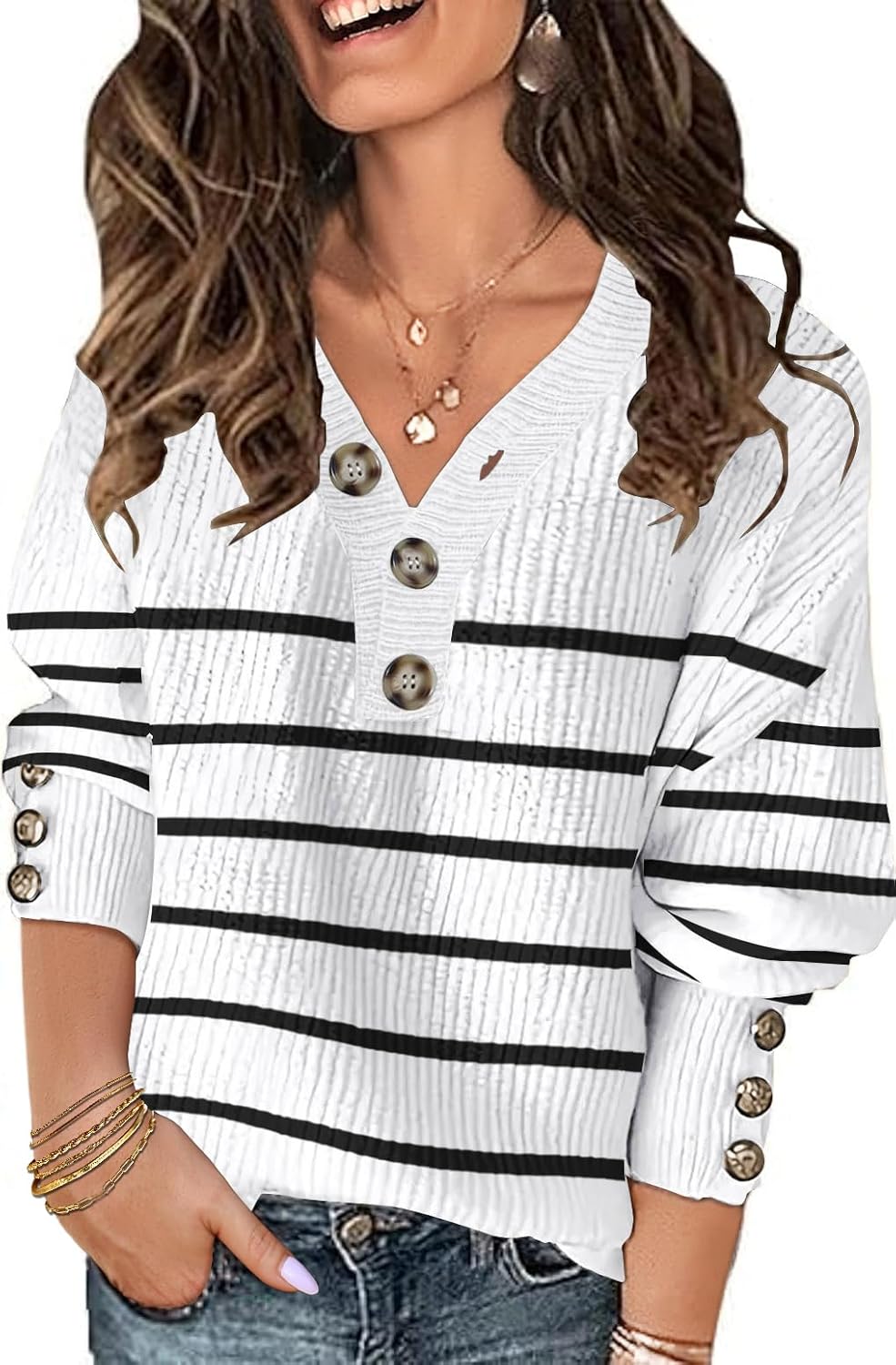 Soesdemo Oversized Sweaters for Women Warm Cozy Chunky Soft Casual Knitted V Neck Button Down Pullover Tunic Sweaters