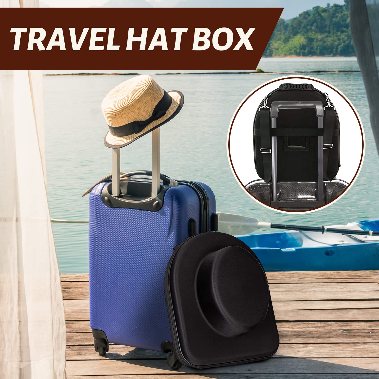 Perfeclan Cowboyhut-Aufbewahrungsbox, Hutetui, stoßfest, Träger, Hartschalenkoffer, tragbarer Huthalter, Reise-Filzhutbox für Strohhut, Panamahut,