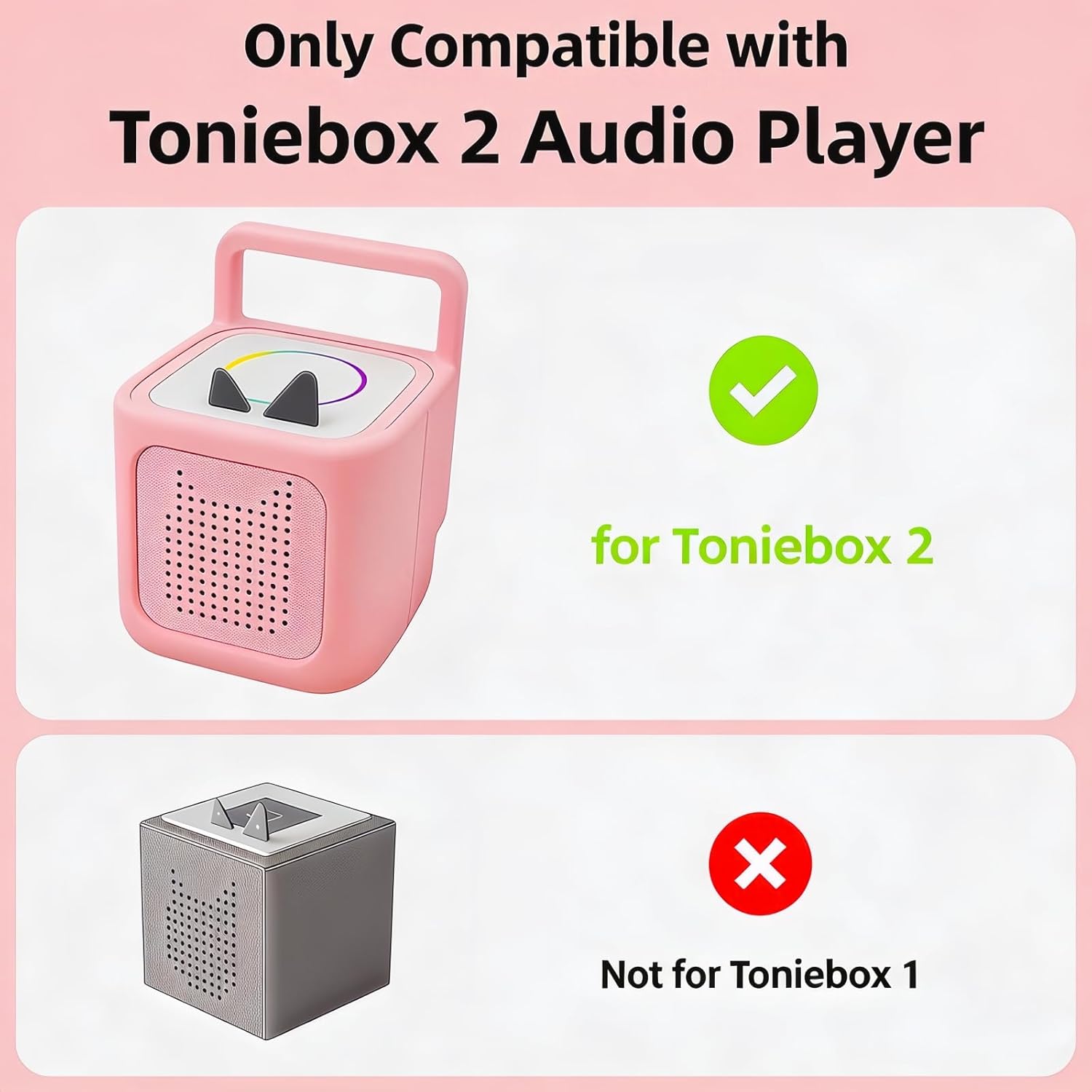 Silicone Case for Toniebox 2 Audio Player, with Thickened Comfort Grip Handle, Anti-Slip Skin (Only Case) (Cloud Pink)