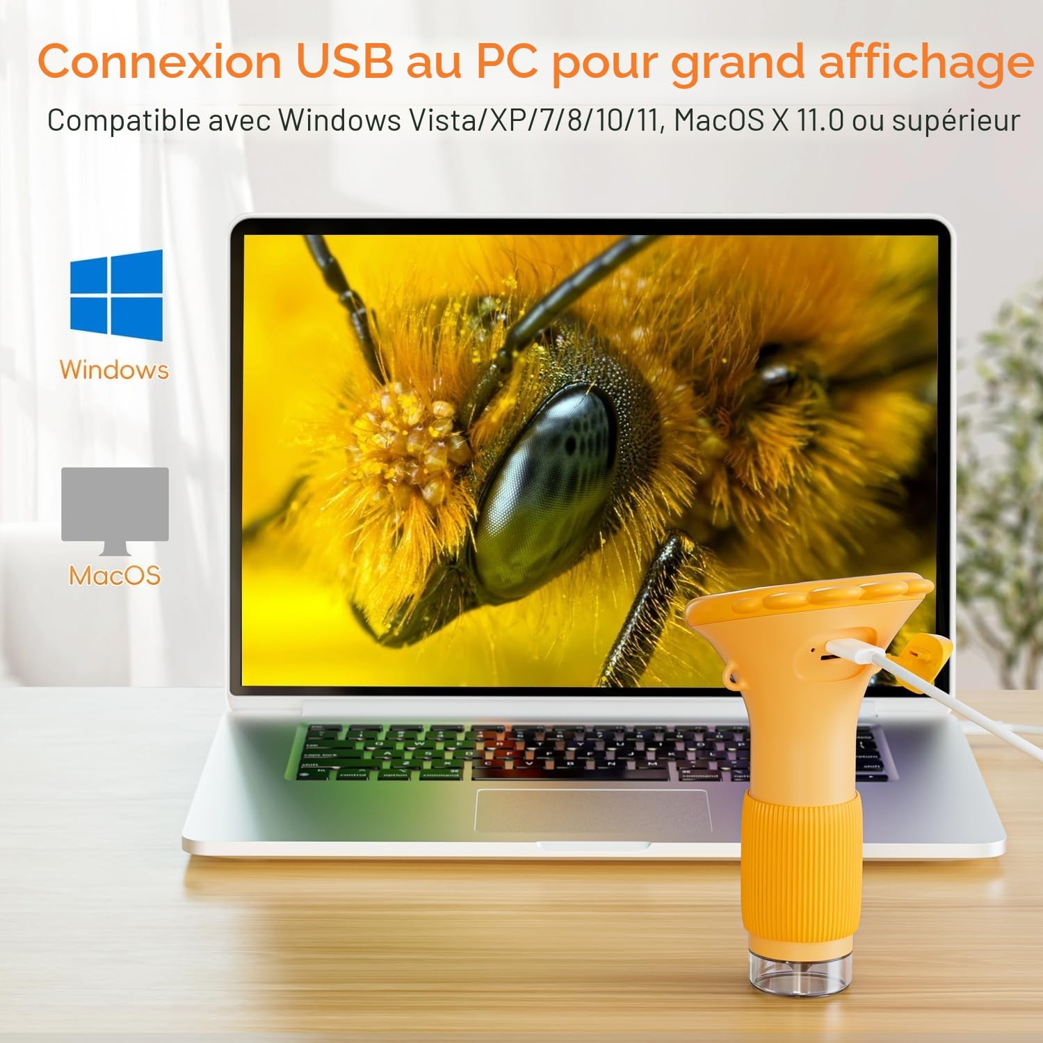 Microscope numérique pour Enfants, écran IPS de 2 Pouces, Rechargeable, SGAINUL grossissement 1000x, Microscope Enfant Portable, 8 lumières LED, Convient aux Enfants de 3 à 8 Ans（Orange）