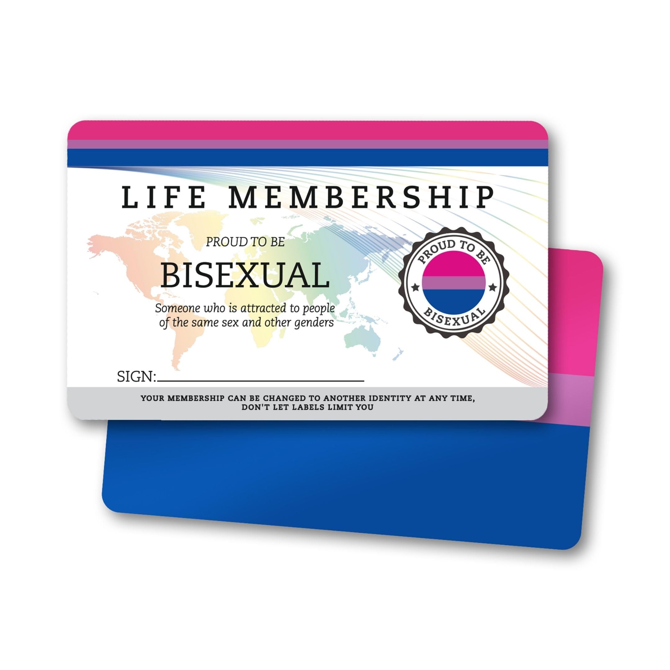 NumeroPhi Bisexual Pride Card, LGBTI Accessories, Membership ID, Inclusive Gift, PVC, 8.6 x 5.4 cm