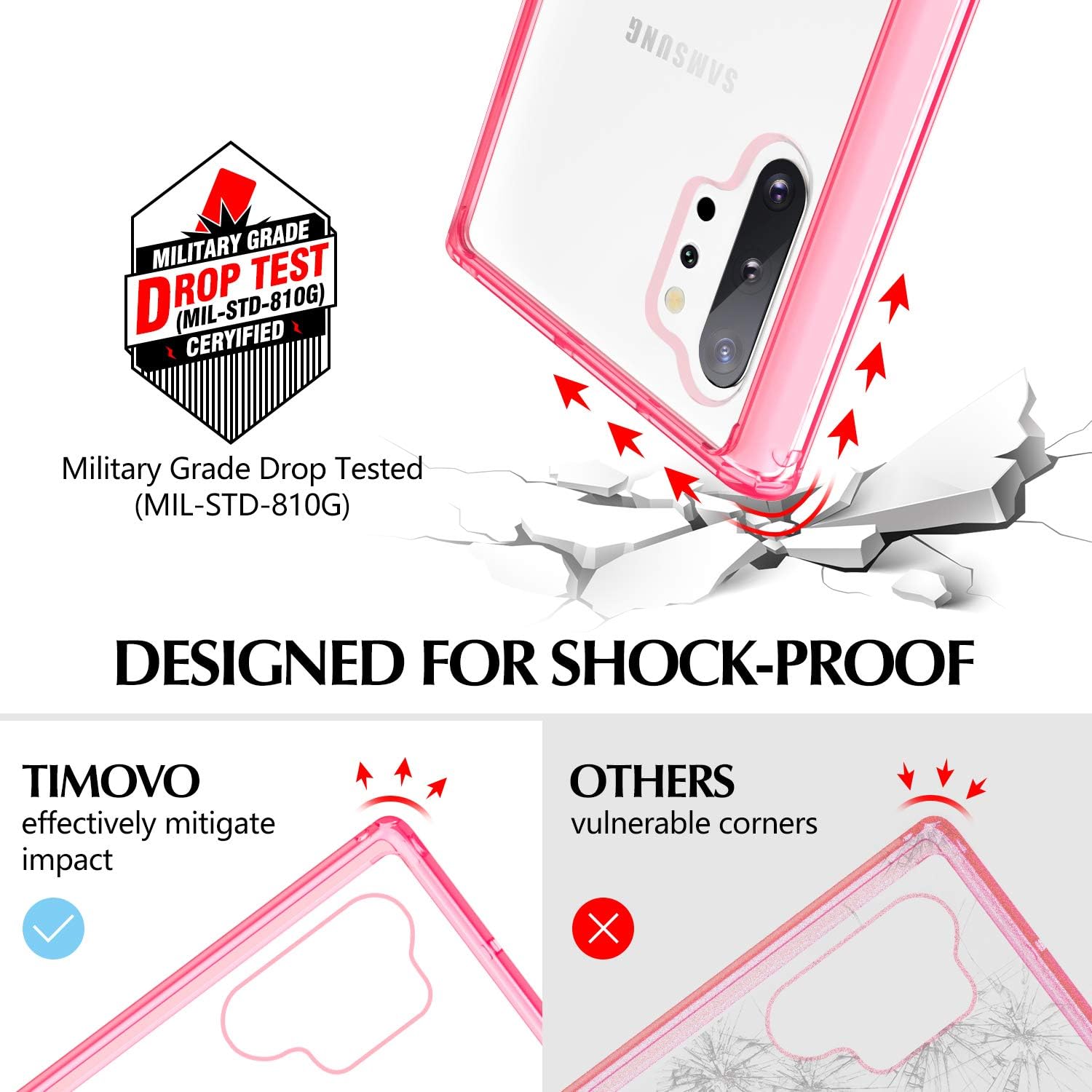 TiMOVO Cover Compatible with Galaxy Note 10 Plus Case/Galaxy Note 10+ 5G Case, Slim PC Hard Panel + TPU Bumper Shockproof Case Fit Samsung Galaxy Note 10 Plus / 10+ 5G 6.8 inch 2019 - Pink