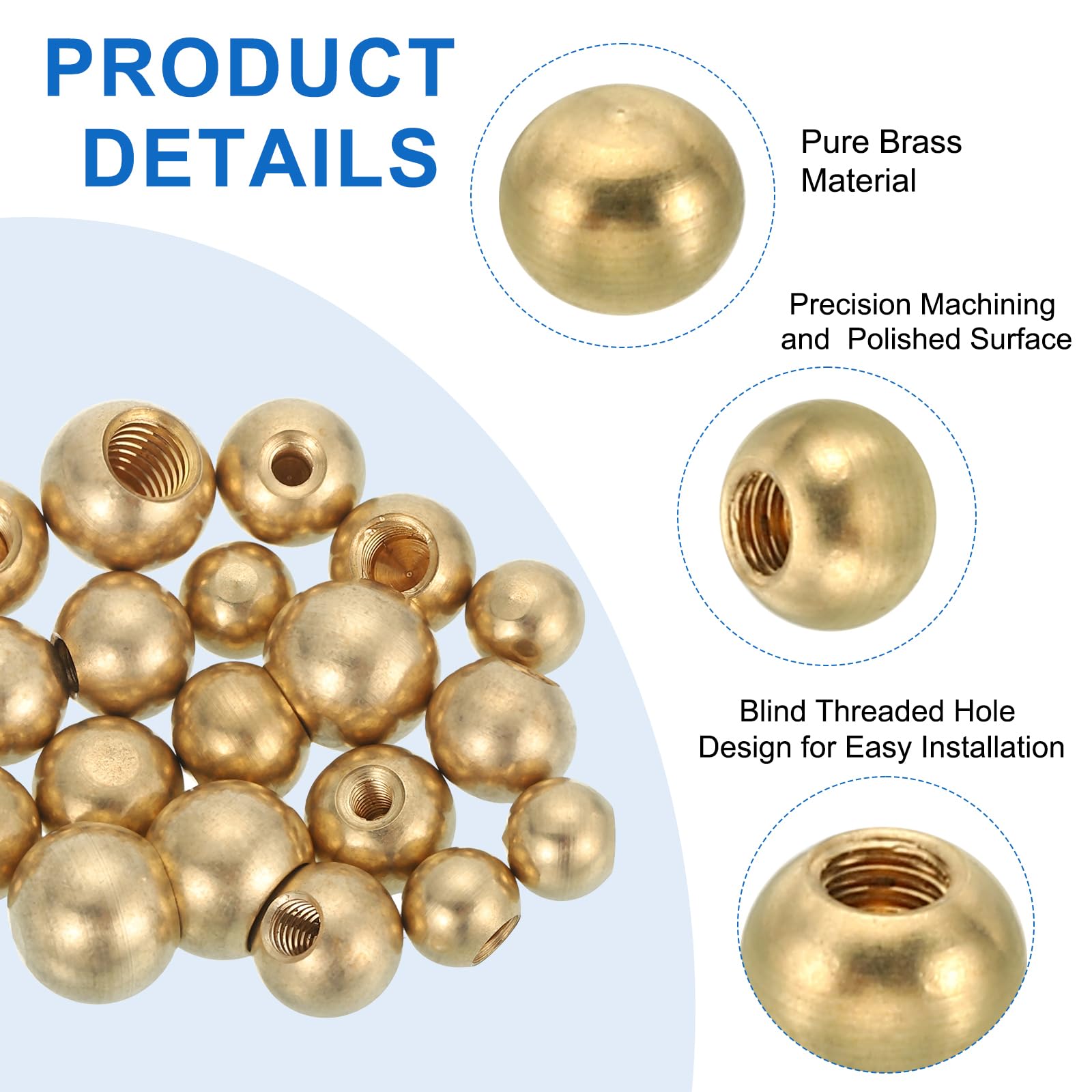 PATIKIL M6x12mm Thread Cap Nuts Knob, 8pcs Brass Ball Lamp Decoration Screw Caps Nut Cover Nut for Furniture Lighting or DIY Project - Image 3