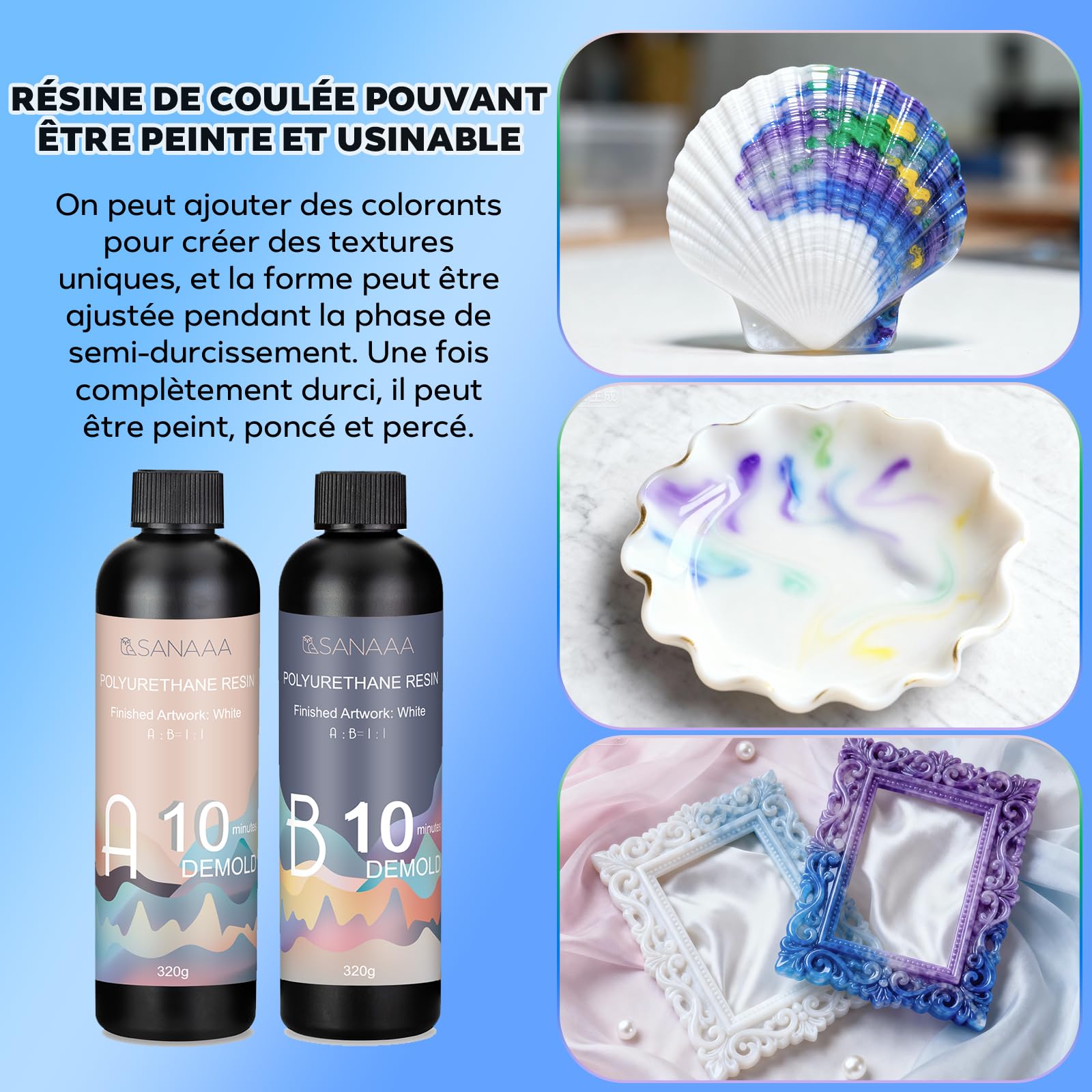 SANAAA Résine polyuréthane, résine bicomposante de 1100 g, résine à durcissement Rapide en 10 Minutes, Plastique pour Le Moulage de modèles, prototypes et Autres Objets artisanaux en résine.