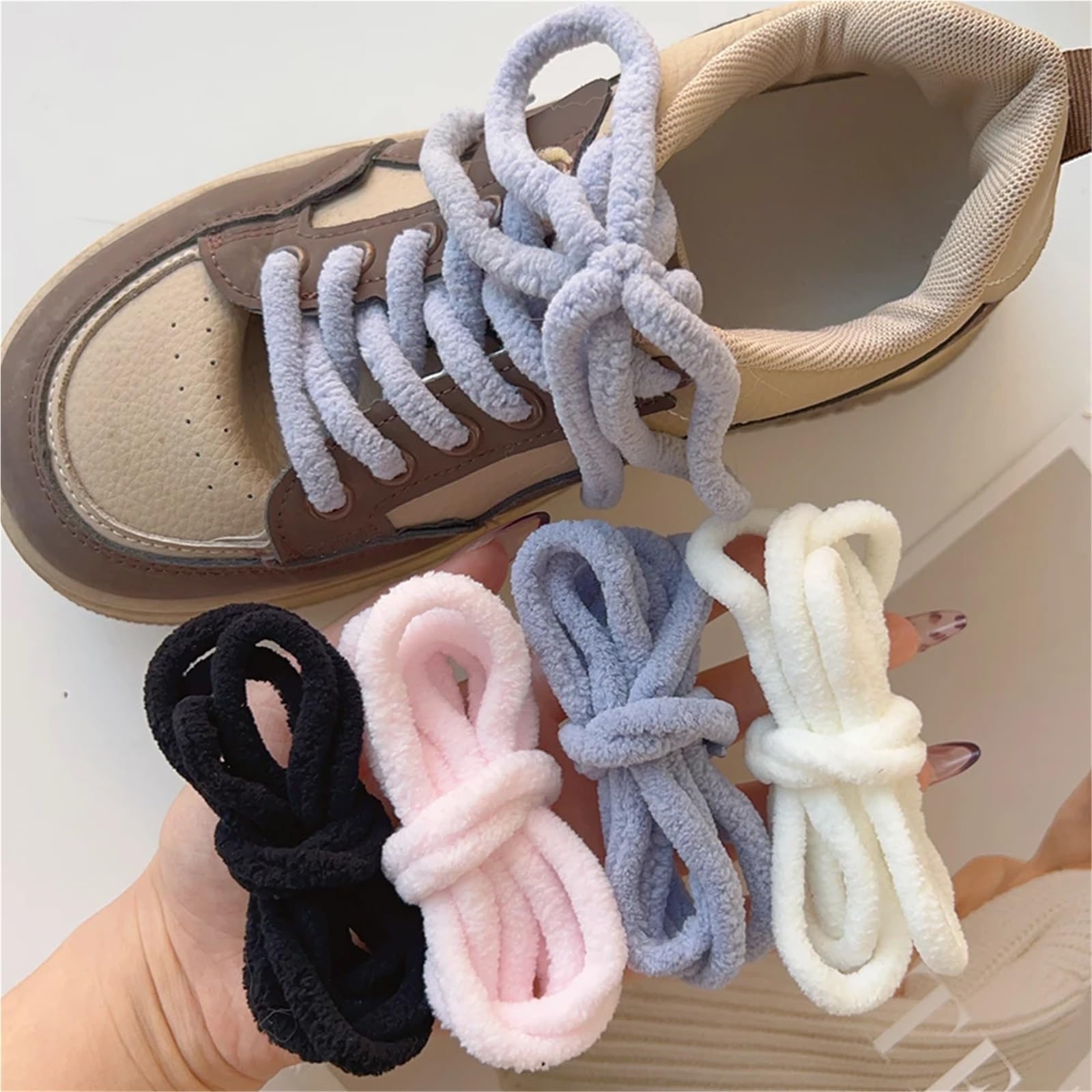 Cordones mullidos, 10 Pares, 120 cm de Ancho, Cordones Planos de Toalla de Felpa, Grandes, gordos, esponjosos y difusos for Zapatos Casuales