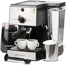 EspressoWorks 7 Pc All-In-One Espresso Machine & Cappuccino Maker Barista Bundle Set w/Built-In Steamer & Frother (Inc: Coffee Bean Grinder, Milk Frothing Cup, Spoon/Tamper & 2 Cups), Stainless Steel - coolthings.us