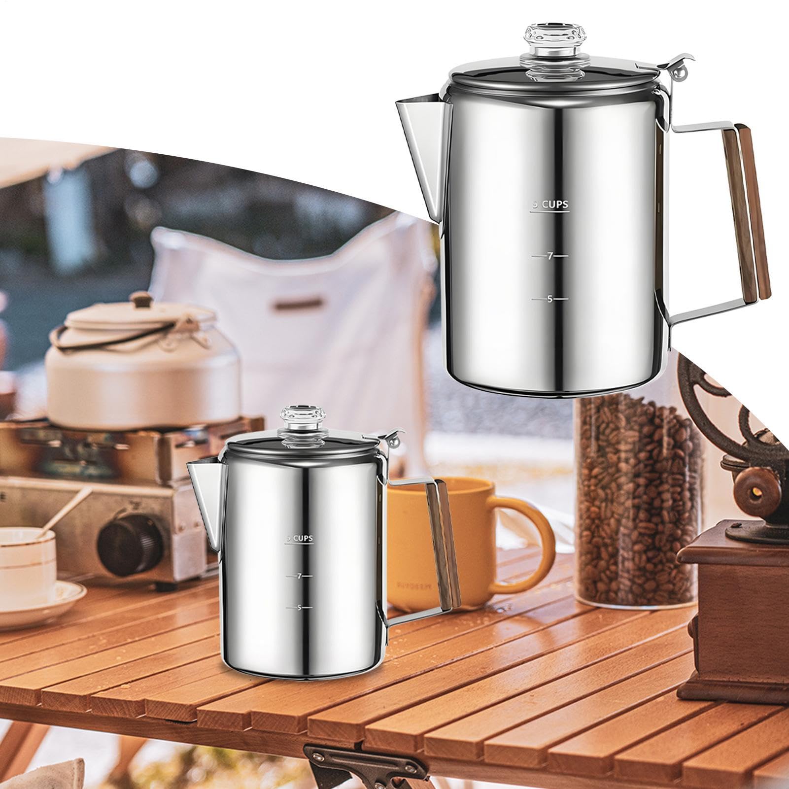 Kawiarka Do Kawy Vintage Przenośny Oraz Komercyjny Ze Stali Nierdzewnej | Kempingowy Dzbanek Do Kawy Ze Stali Nierdzewnej Na Zewnątrz Kemping Plaża Piknik Grill Ogród Impreza Wypad Weekendowy