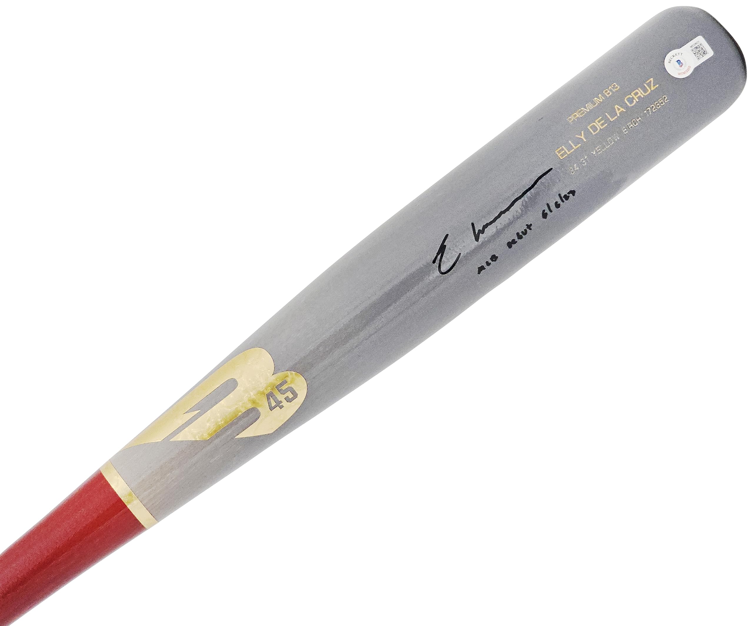 Elly De La Cruz Autographed Gray B45 Player Model Bat Reds "M.L.B Debut 6/6/23" Beckett BAS Witness Stock #220220