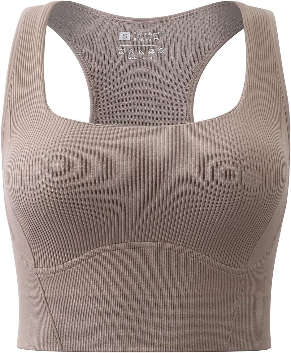 Women Square Neckline Sports Bra Padded Basic Workout Y-Back Racerback Cropped Tank Top - Image 7