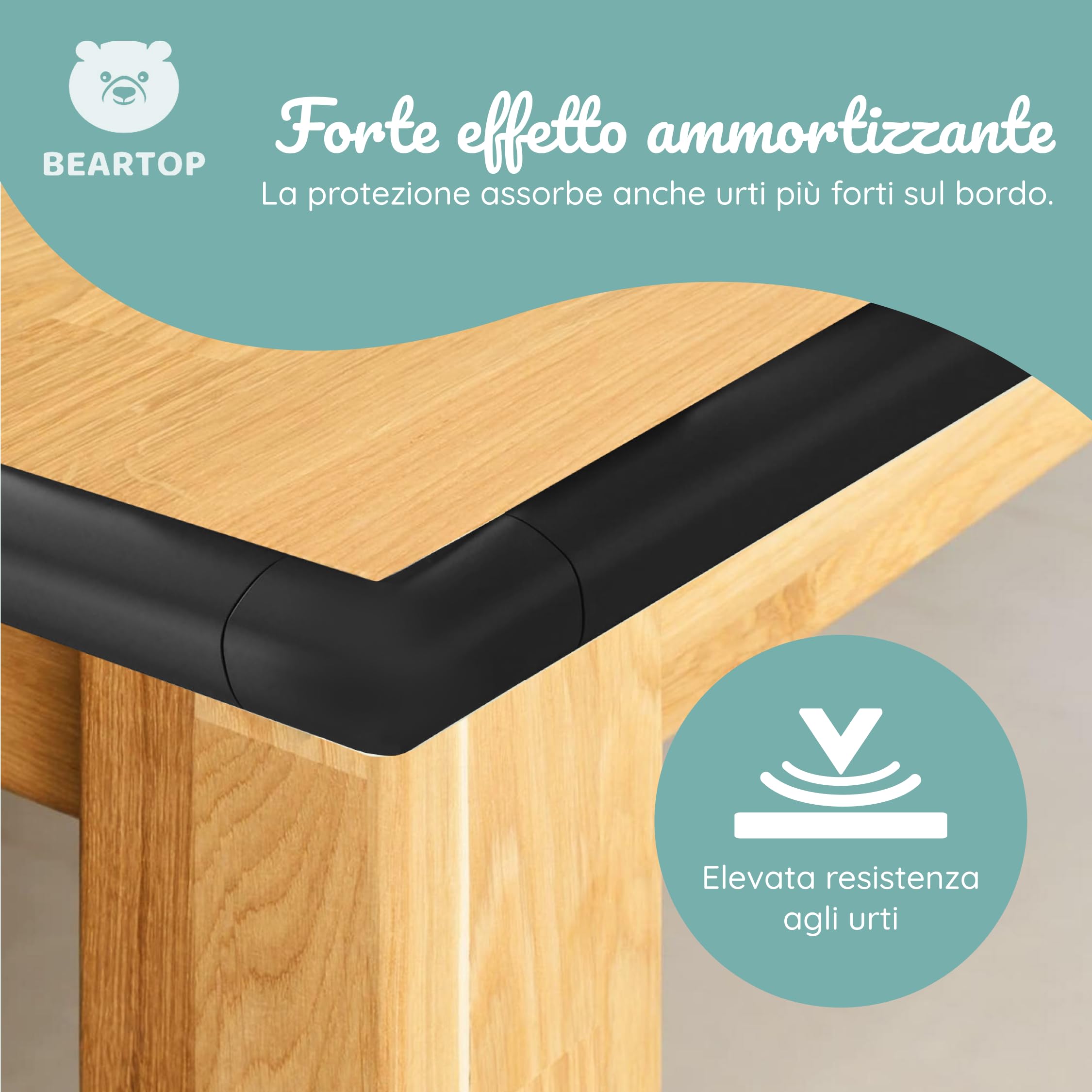 BEARTOP morbido paraspigoli | forte adesivo Tesa | protegge neonati, bambini e anziani | per tavoli, piani, cassettiere | paraspigoli autoadesivo per tavoli | nero