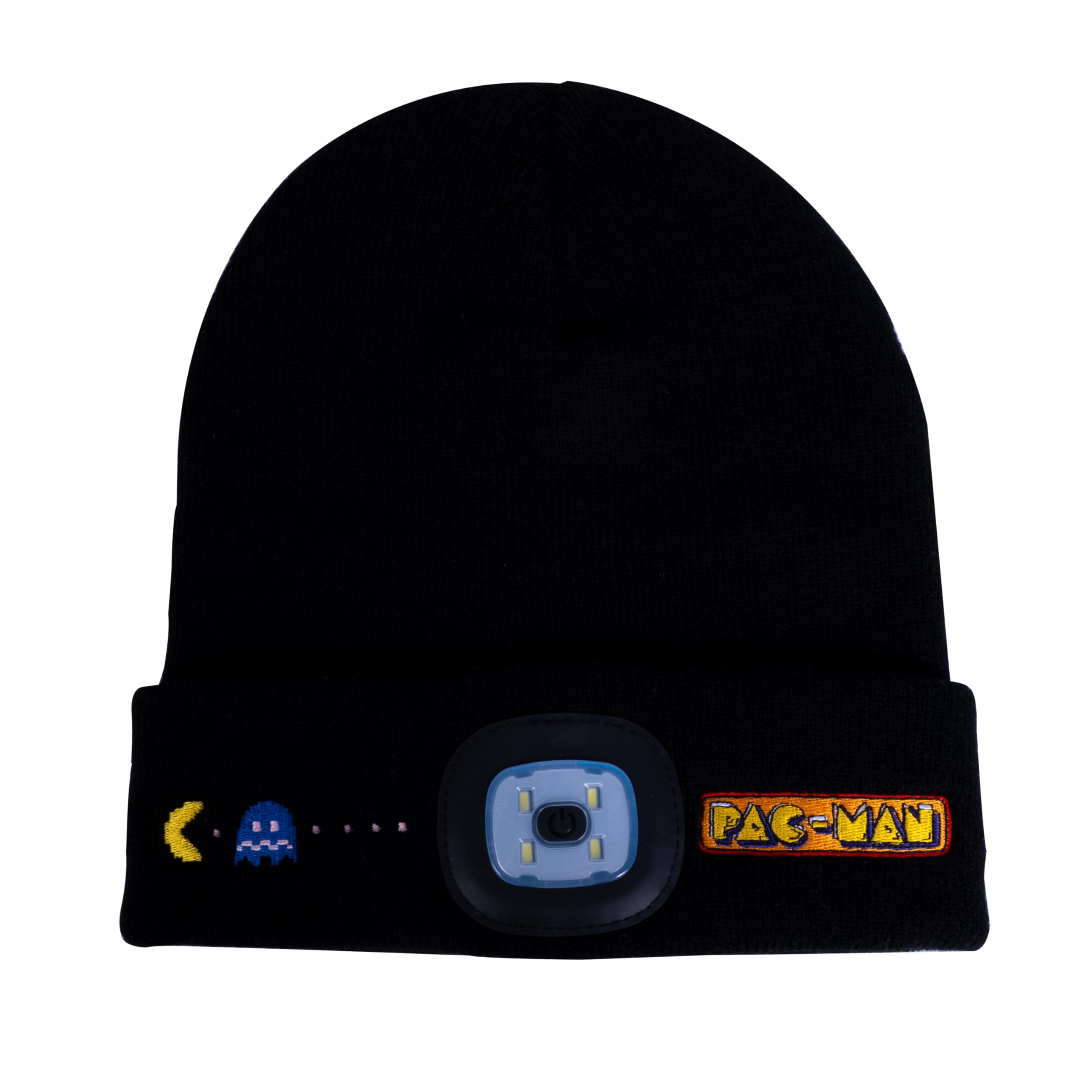 Fizz Creations Black Pac-Man Led Beanie Hat. Retro Gaming Beanie With Rechargeable Head Torch Light. Pac Man
