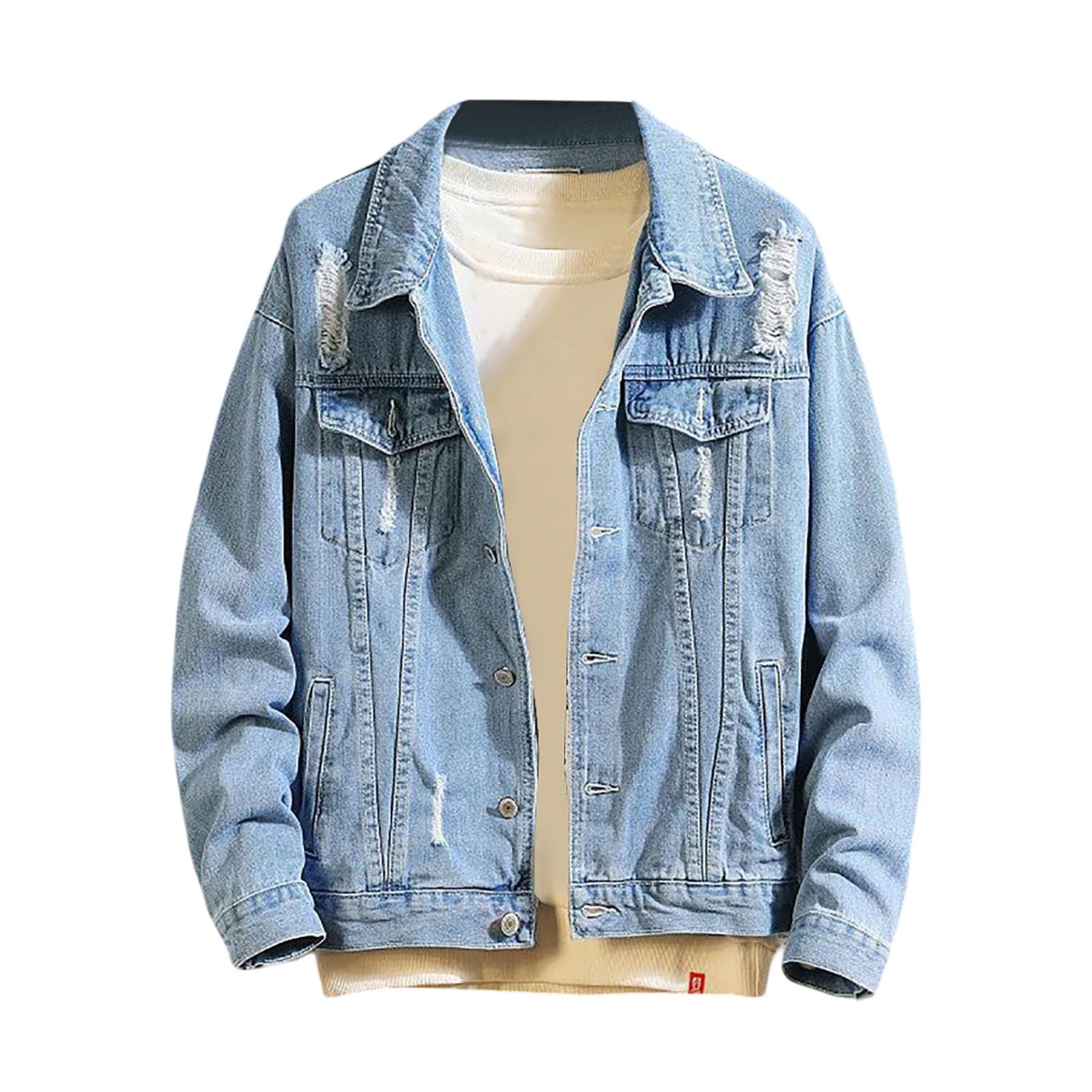 Giacca Jeans Uomo Giubbotto Abbigliamento Autunnali Giubbino Mezza Stagione Cowboy di Giacchetto Oversize Denim Casual Primaverile