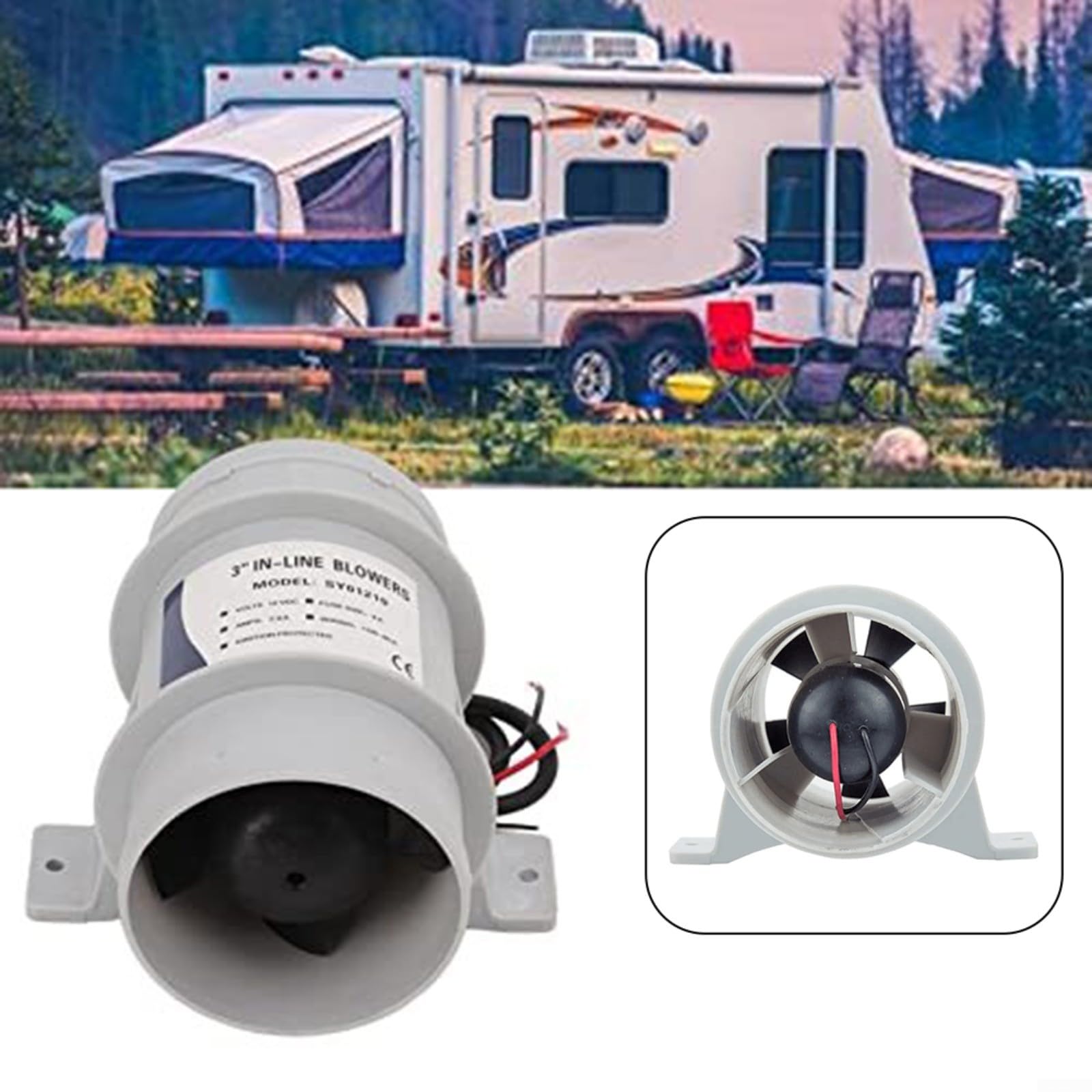 Soffiatore di sentina marina 12 V in linea con dimensioni di 7,6 cm per una ventilazione silenziosa ed efficiente per barche e camper, design compatto