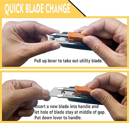 Miniatura 4 de XW Paquete de 4 cortadores de caja de seguridad autoretráctiles, cuchillo utilitario con cambio rápido de cuchilla, 10 cuchillas adicionales