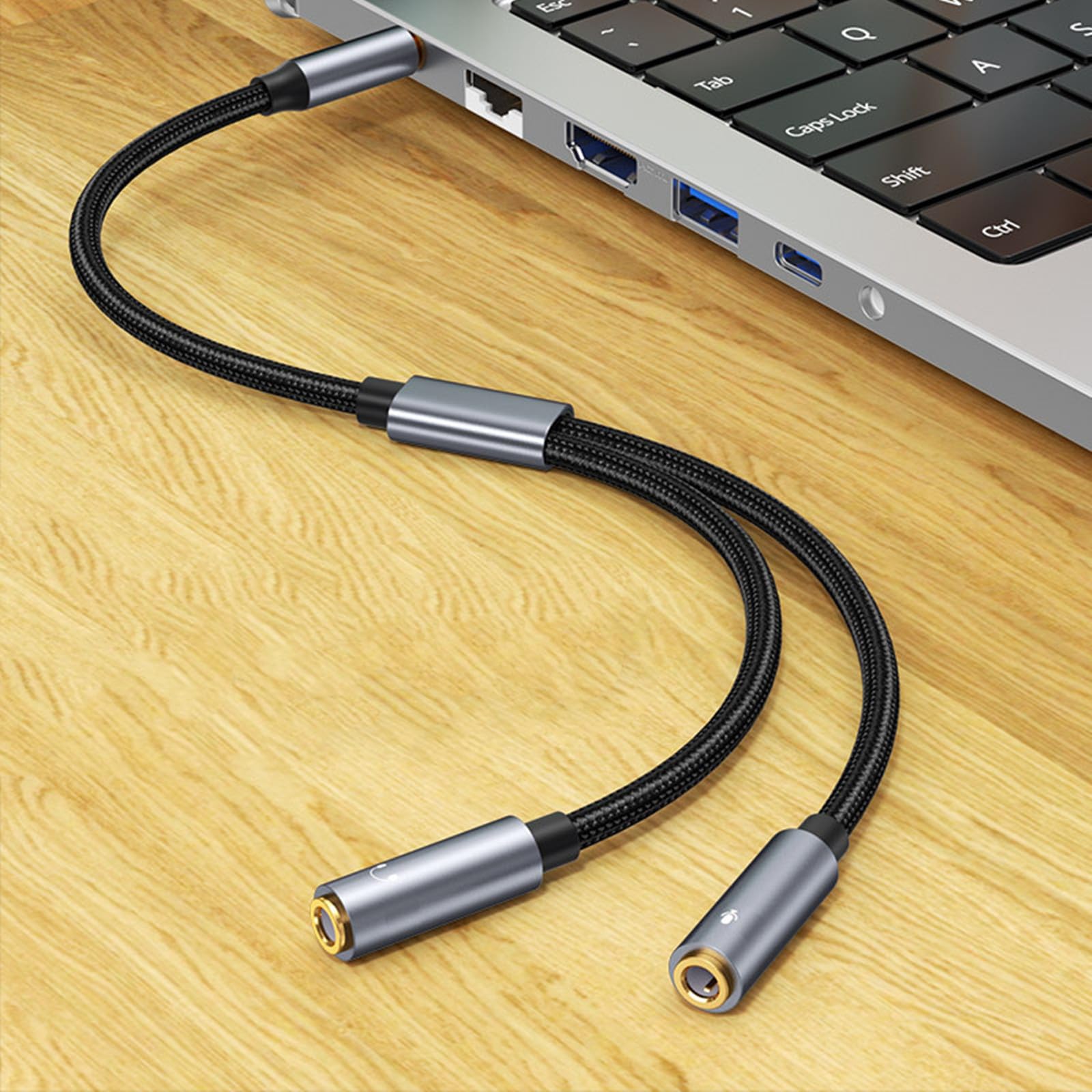 Cavo splitter per cuffie in nylon intrecciato da 3,5 mm, cavo a Y con 2 porte femmina, jack maschio da 3,5 mm a doppio jack per telefoni, tablet e laptop, condivisione audio per viaggi, studio