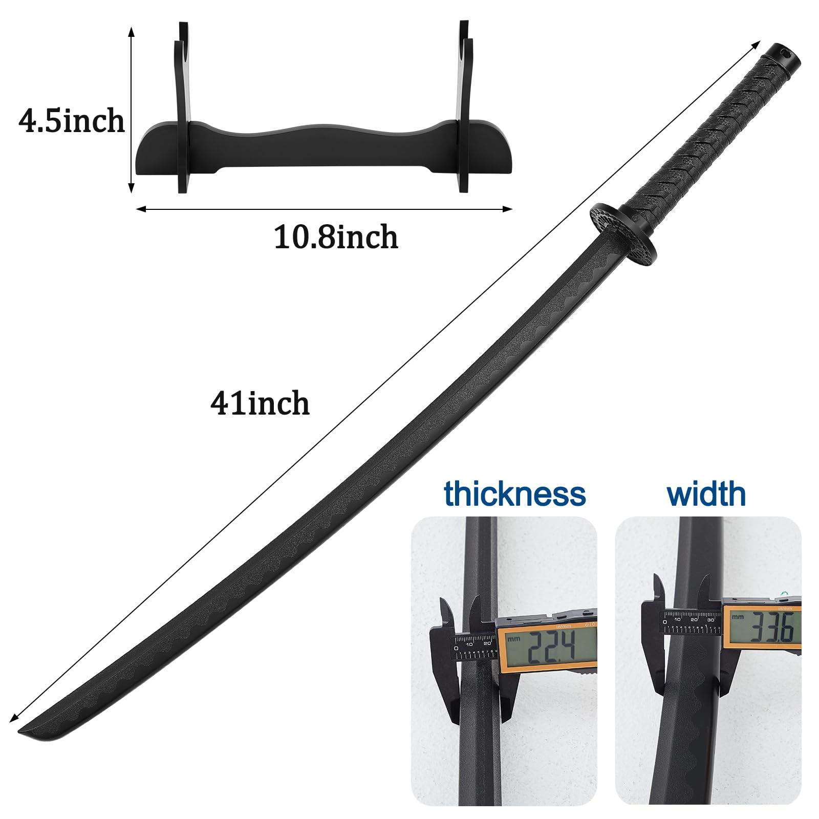 2 Pcs Katana Sword 41 Inch Polypropylene Katana with Display Stand Training Sword Katana Practice Katana Sword Cosplay