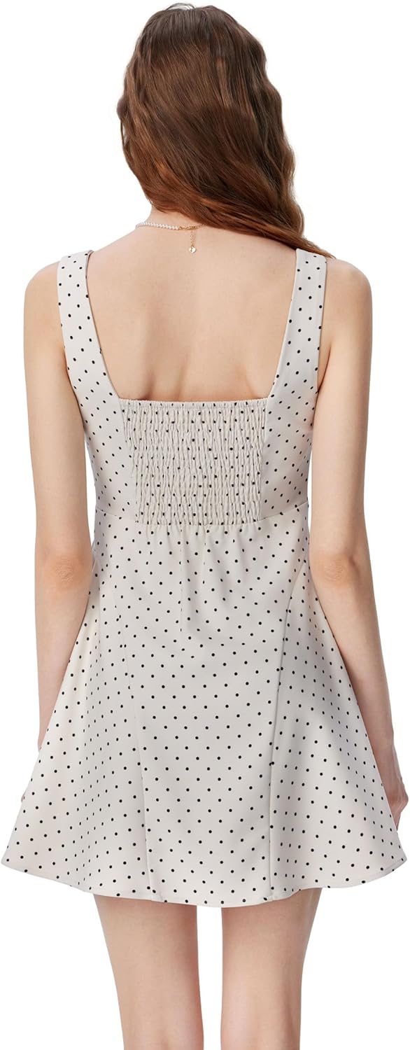 CIDER Womens Polka Dot Going Out Dress Cute Summer Date Night Square Neck Sleeveless Mini Dress - Image 7