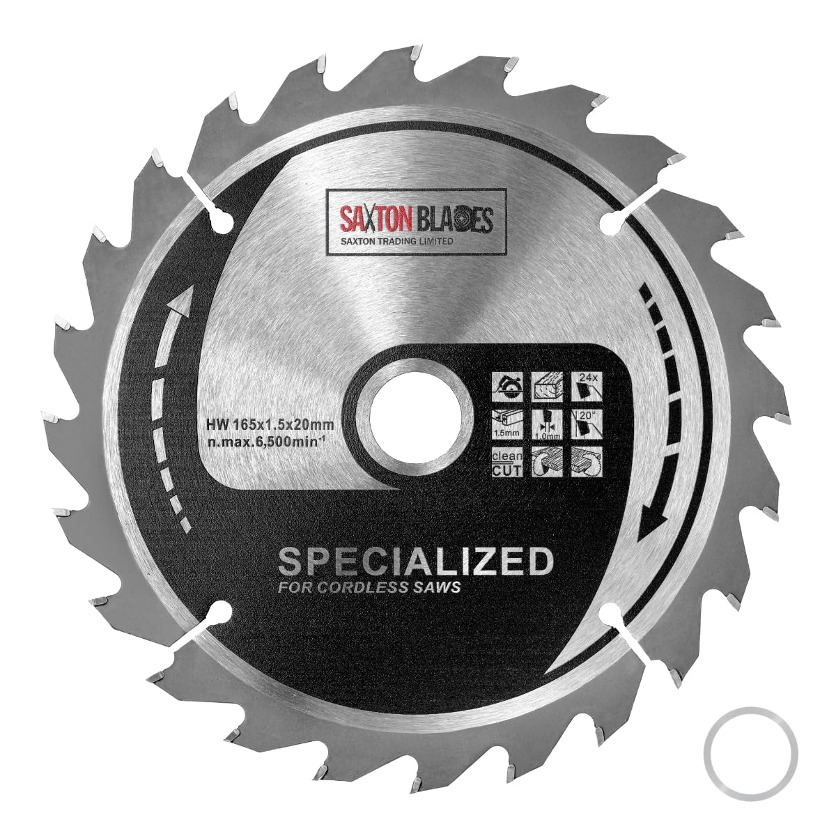 Saxton 165mm Circular Wood Saw Blade Compatible with Milwaukee 15.87mm Ring (165mm x 24T 15.87mm Ring)