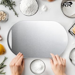 Steelish Premium 304 Stainless Steel Oval Chopping Board – 40x25cm, Non-Slip, Anti-Bacterial, Rust-Free, Durable Cutting B... Price In India