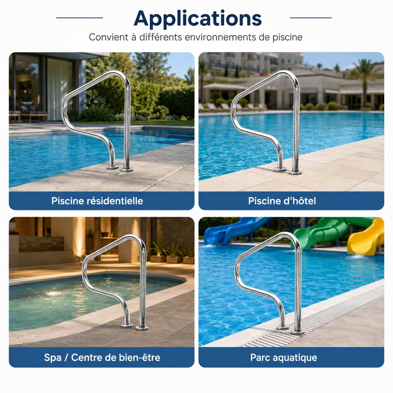 Main Courante Piscine Inox 316 80 cm Argent Intérieur Extérieur