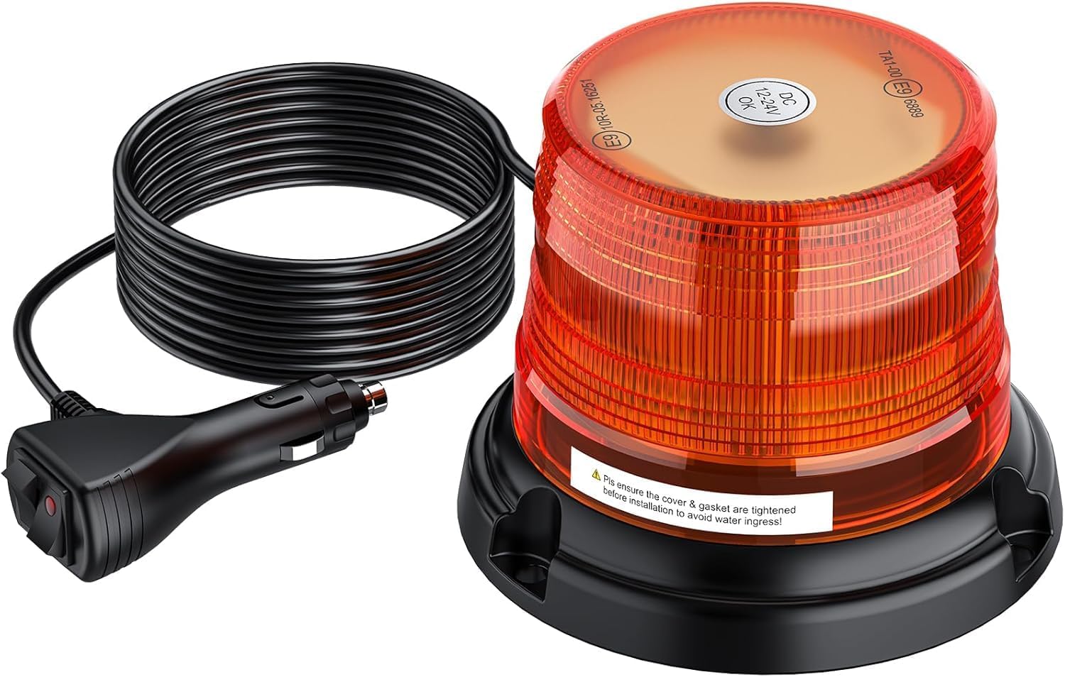 AUTOUTLET Lampa dookoła 12 diod LED, żółta, 10 V-30 V, magnetyczna lampka ostrzegawcza, 32 tryby świecenia, kabel 5 m, E9, IP56, światło ostrzegawcze, światło ostrzegawcze, światło stroboskopowe