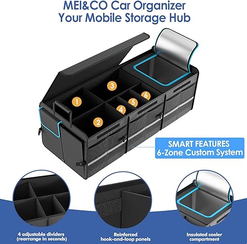 Miniatura 4 de MEI&CO Organizador de maletero de automóvil  Tablero de polipropileno de 0.098 pulgadas construido, enfriador a prueba de fugas de 35 L, capacidad
