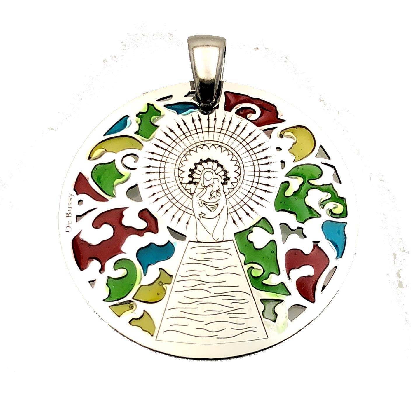 Médaille Virgen del Pilar en argent sterling 925 et émail bleu de 35 mm