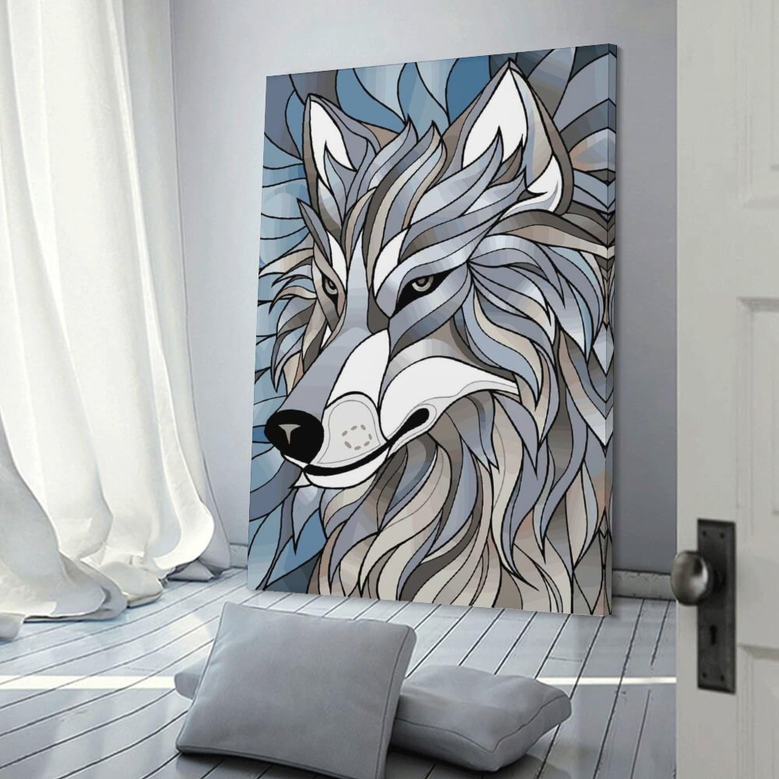 Junmoney Canvas Art Print Stylized Wolf Portrait, 12x18inch(30x45cm), for Office, Study Or Home Workspace, Home Office Artwork with Decorative Appeal