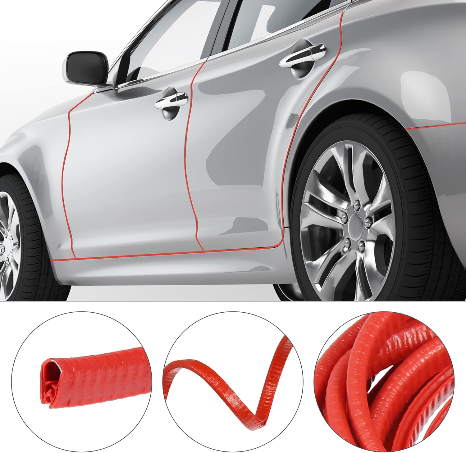 X AUTOHAUX 65.6ft 20m Length Car Door Edge Guards Protector Scratch Proof Trim Body Strip U Shape for SUV Rearview Mirror Bumper Window Edge Guards Red