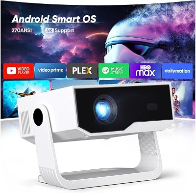 Upgraded 2026 Proyector ZDK Mini Portátil con Android TV, 270ANSI, Full HD 1080p Soporta 4K, WiFi 6 y Bluetooth 5.4, Corrección Trapezoidal Automática, Compatible con Móvil, PC, para Cine en Casa