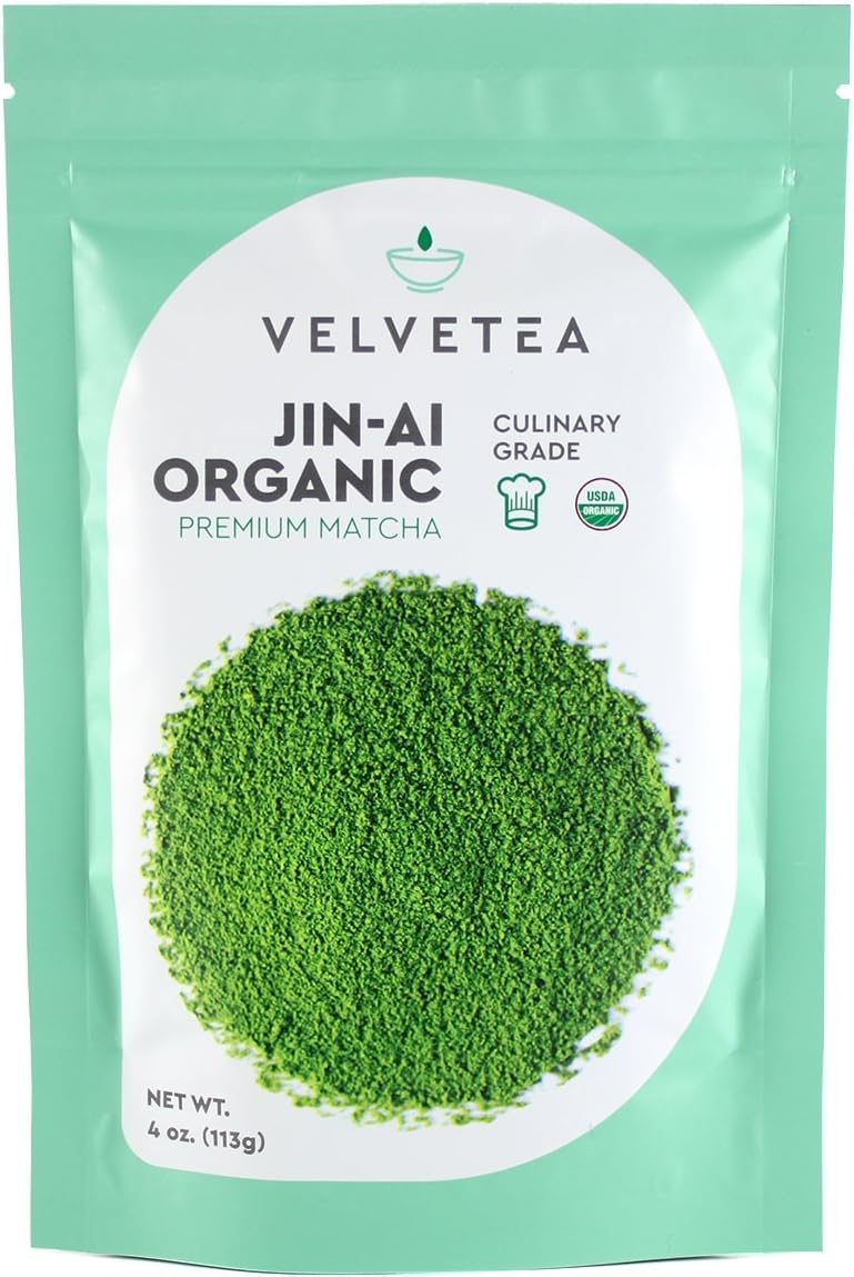 VelveTea Jin-ai Matcha, Sustainable and USDA Certified Organic, Culinary Grade, 4 Ounce
