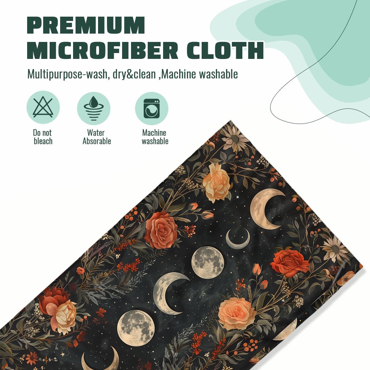 Moon Phases Boho Kitchen Dish Towels Floral Botanic Gothic Bohemian Flower Soft Absorbent Watercolor Hand Towels Tea Towels for Kitchen Home Decor Housewarming Gifts for Home Women 16"x24" - Image 2