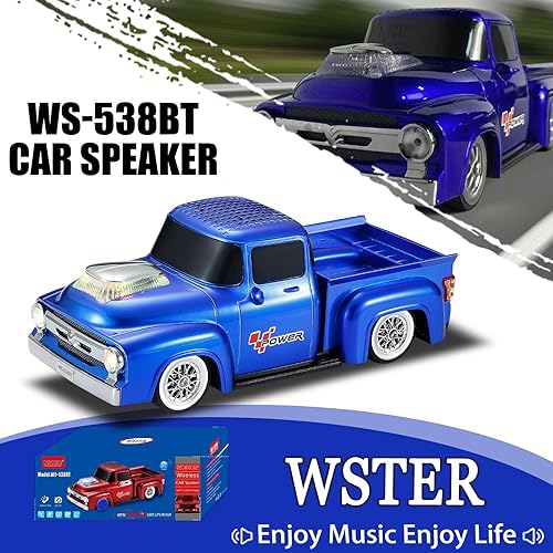 Miniatura 2 de WS-538 Altavoz de Replica de Camión de Recogida Retro Bluetooth Altavoz Portátil Inalámbrico de Modelo de Coche con FM, TWS, Luces de Fiesta LED,