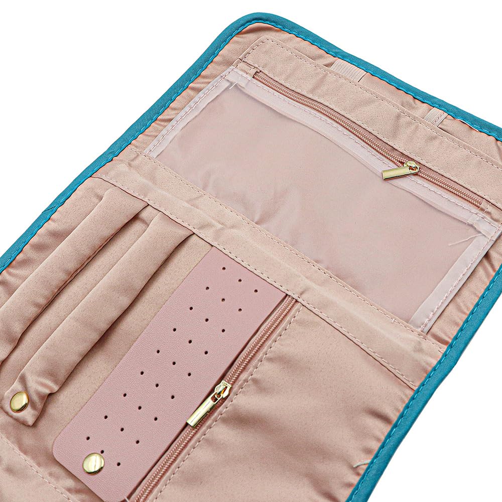 Rollos de Joyas para Viajes Organizador de Joyas de Viaje Plegable Estuche de Almacenamiento Bolsa para Anillos Pendientes Collares Pulseras (Verde)
