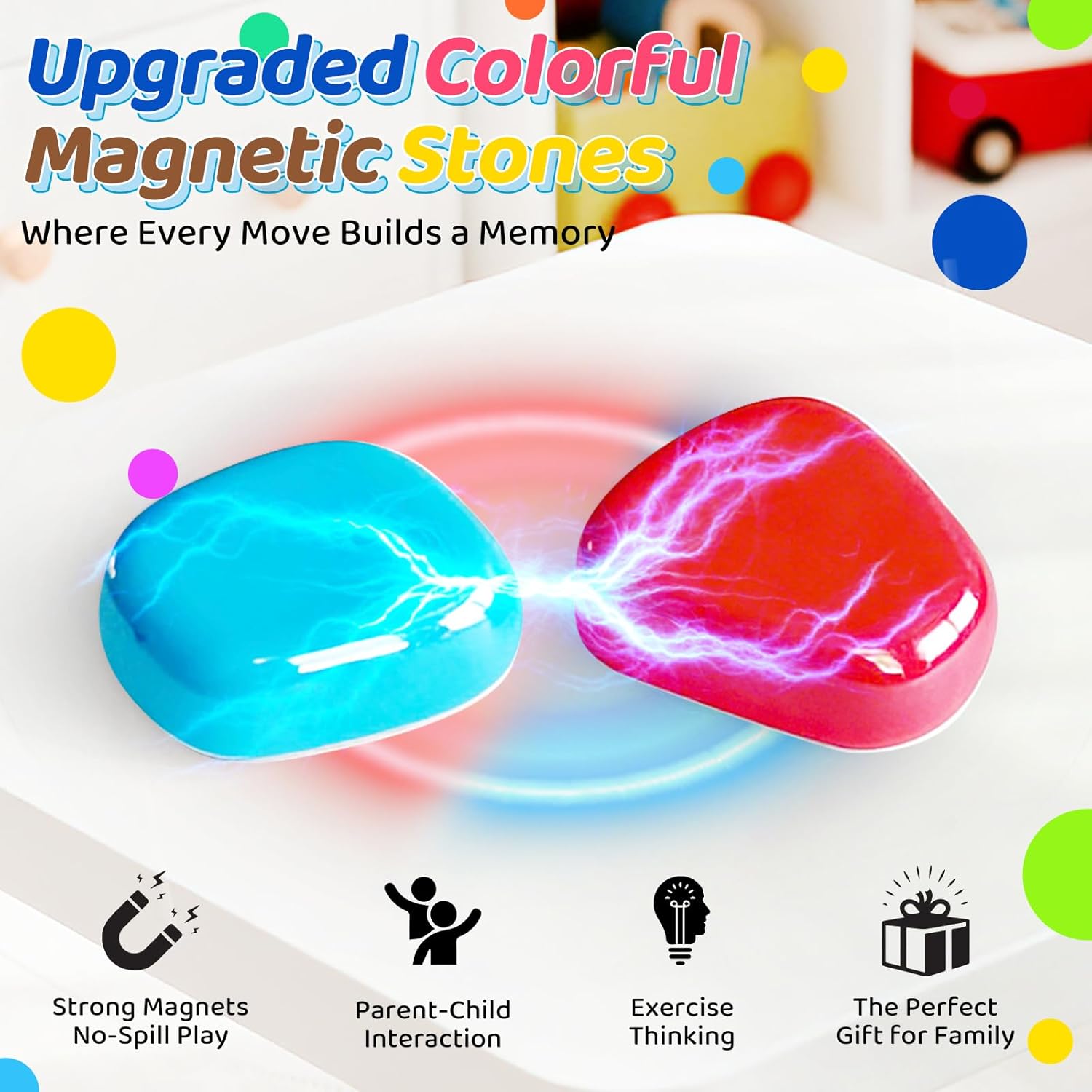 2-in-1 20 Colorful Magnet Game with String and Silicone Mat, Magnetic Stones Game for Kids, Magnetic Chess Set, Puzzle Strategy Games for Family and Party, 2 Player Magnetic Chess Game