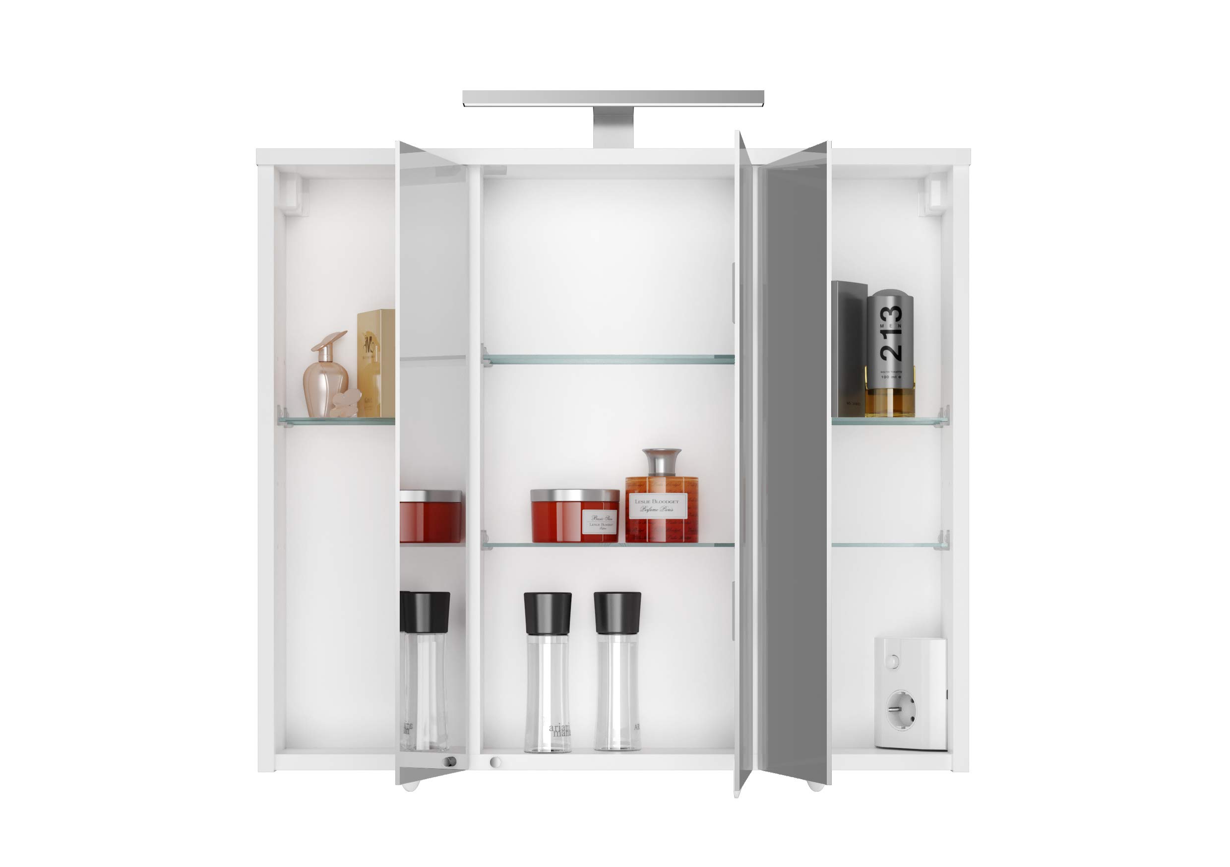 Jokey Spiegelschrank Arda mit LED Beleuchtung 72,2 cm breit, Badezimmer Spiegelschrank aus MDF, inkl. Steckdose | Weiß