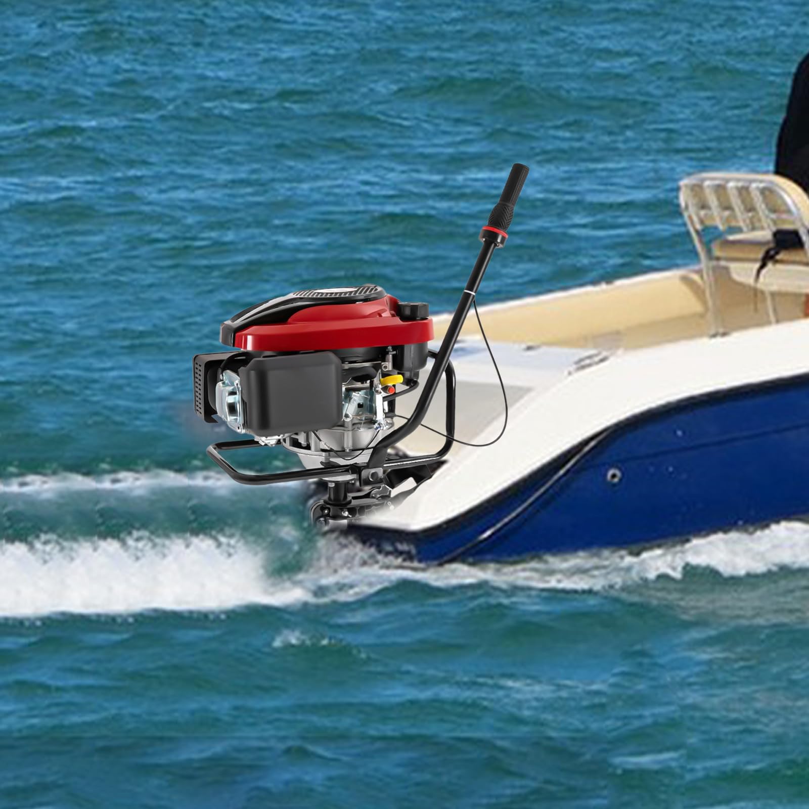Motor fueraborda de 4 tiempos de gasolina, 196cc 8cv Motor de barco resistente Motor fueraborda, eje longitudinal Sistema de encendido TCI y refrigeración por aire con depósito de combustible para