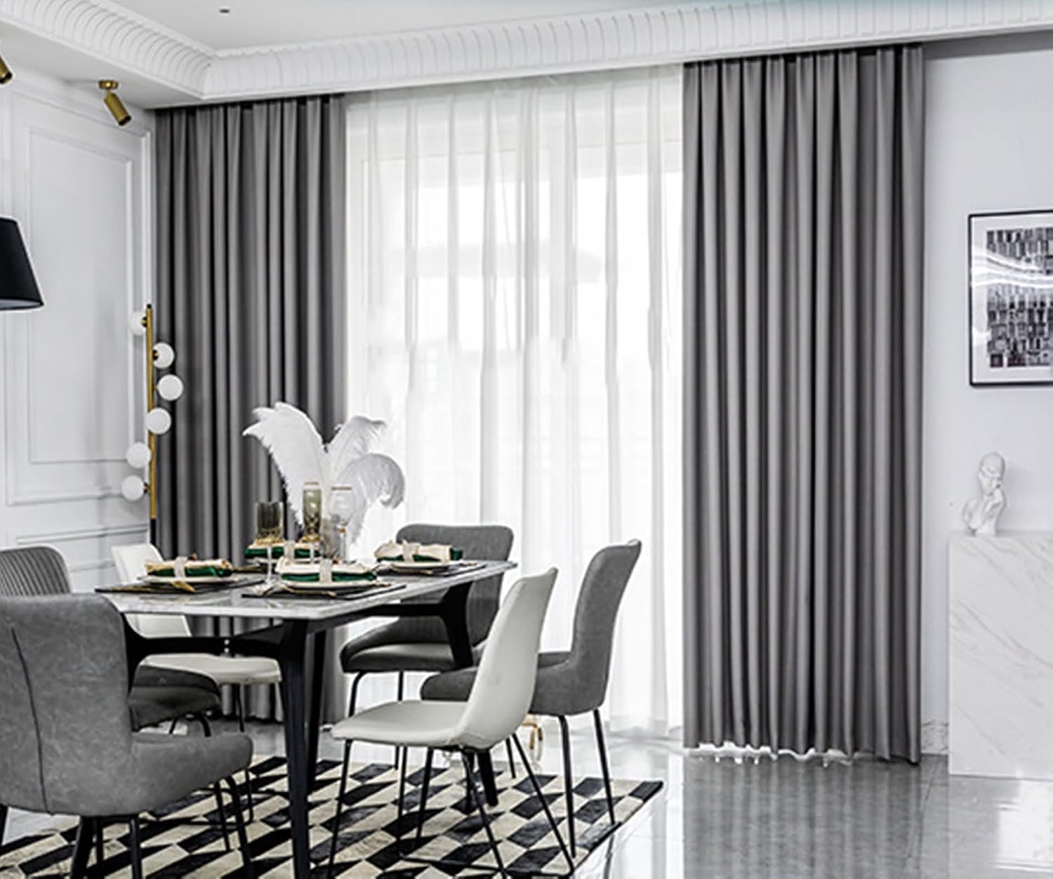 Daesar Window Curtain Bedroom Blackout 63 Inch Length, Satin Eyelet Drapes Room Darkening Curtains Solid Light Grey Blackout Curtains for Window Treatment Living Room 54x63 Inch, 2 Panels