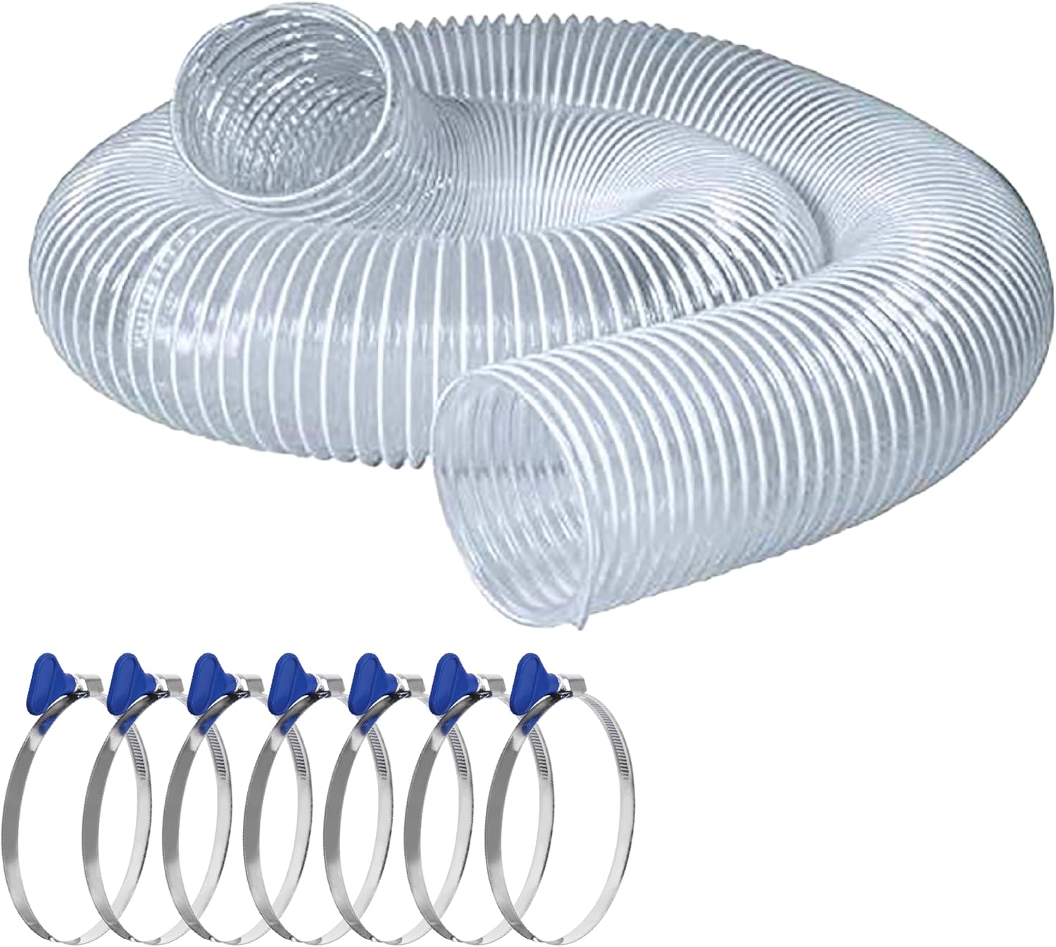 POWERTEC 4" x 10' Dust Collection Hose with 7pcs Key Hose Clamps for Table Saw, Band Saw, Planer, Jointer, Woodworking and Wood Shop Dust Collection System