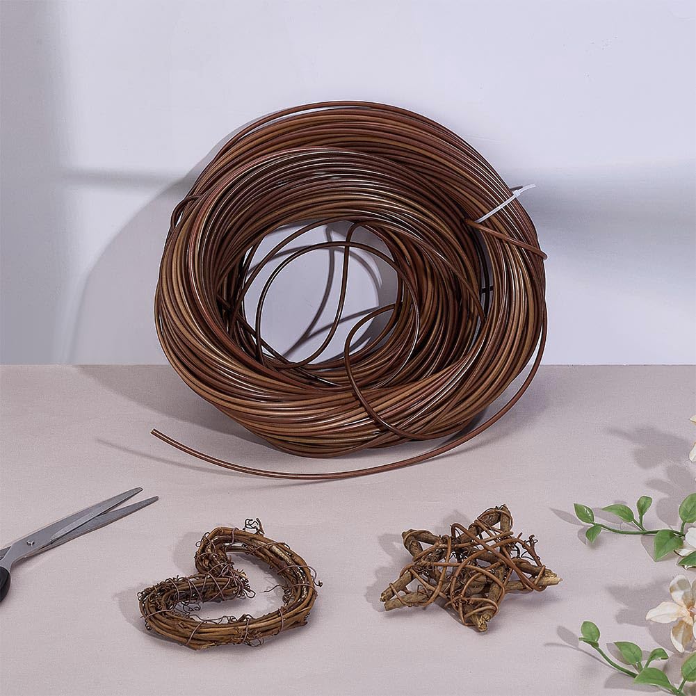 PH PandaHall Strisce di vimini da 60 m, in plastica e rattan, kit di riparazione rotonde da 3 mm, strisce in rattan marrone, strisce per lavori a maglia, per cestini, mobili da patio, fai da te