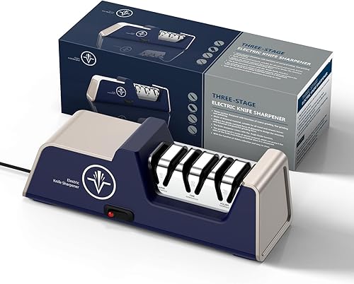 Afilador de cuchillos eléctrico para cuchillos de 15 a 20 grados, 100% abrasivo de diamante, guías de precisión para bordes rectos y dentados y