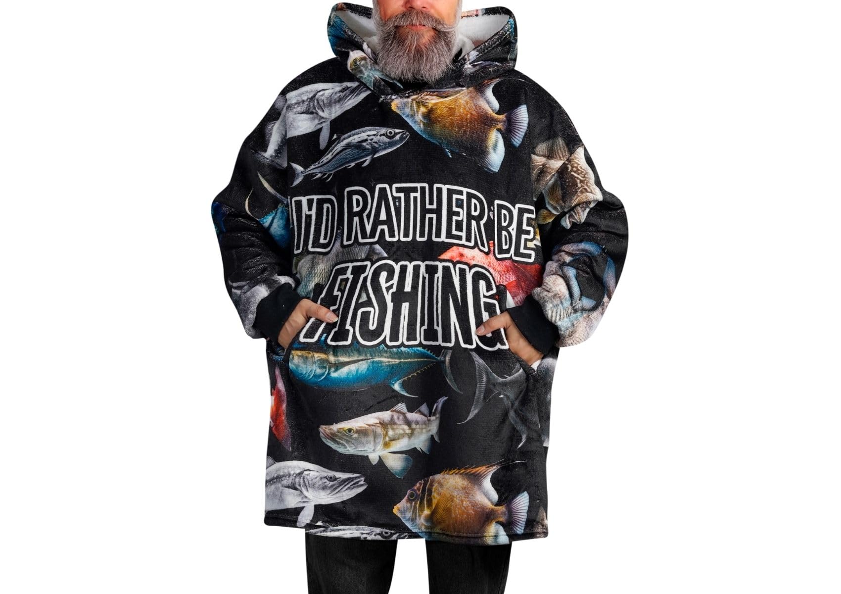 Peiyeety Unisex As Pic Fishing Gifts For Men, I'd Rather Be Fishing Blanket Hoodie Wearable Hooded Blanket, One Size