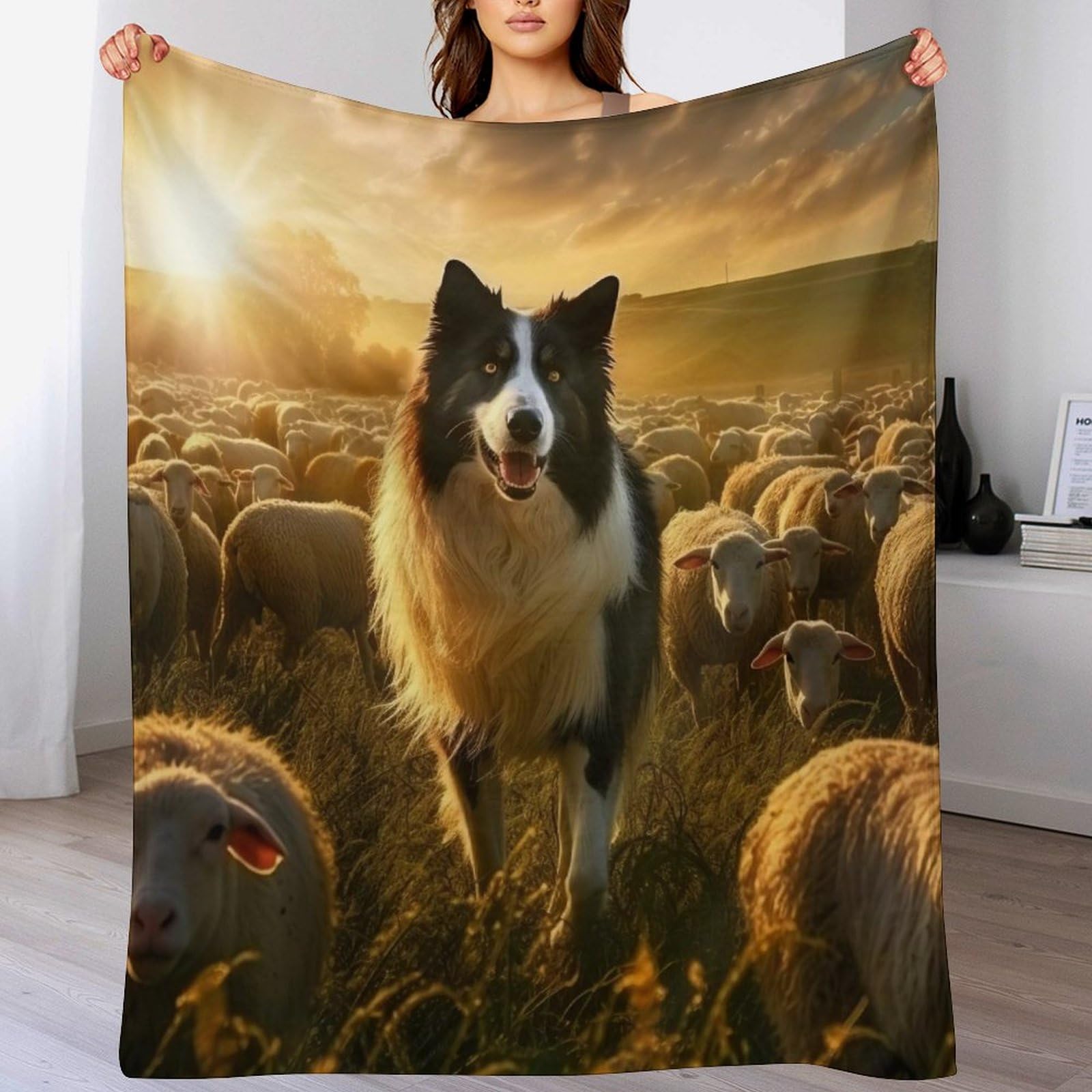 Couverture chien impression 3D en polaire flannel douce pour lit et canapé de 100x130cm