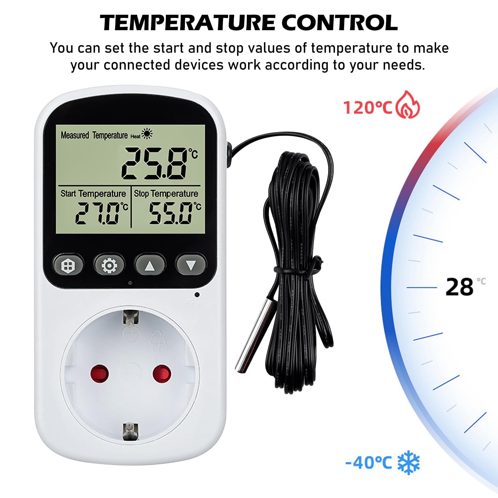 Prise Thermostat Numérique, Prise Thermostatique Numérique, LCD Prise De Thermostat Numérique, Prise De Contrôleur De Température, Thermostat Terrarium, pour Incubateur, Serre, Aquarium