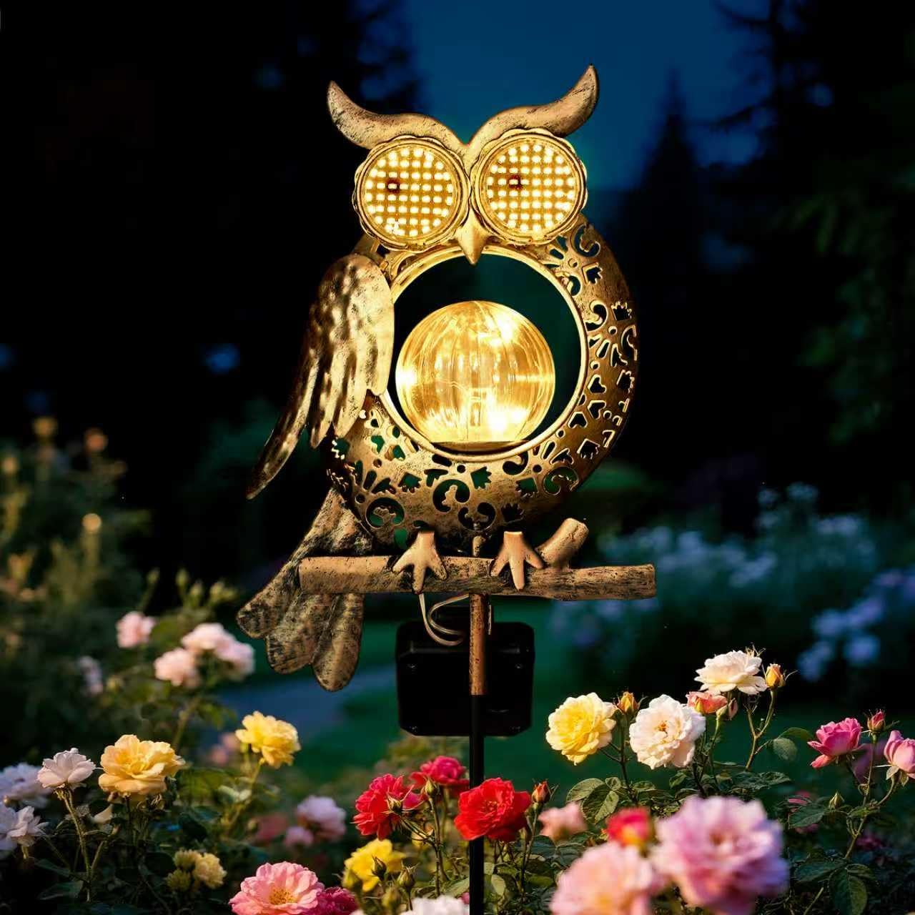 GLOBAL GOLDEN Solar Lights Outdoor Garden-Weatherproof Owl Solar Garden Lights with Auto On/Off, 2 Mode LED Lights, Dynamic Eye Lighting for Patio, Yard, Pathway, Birthday Gifts for Women, Mum — image 1