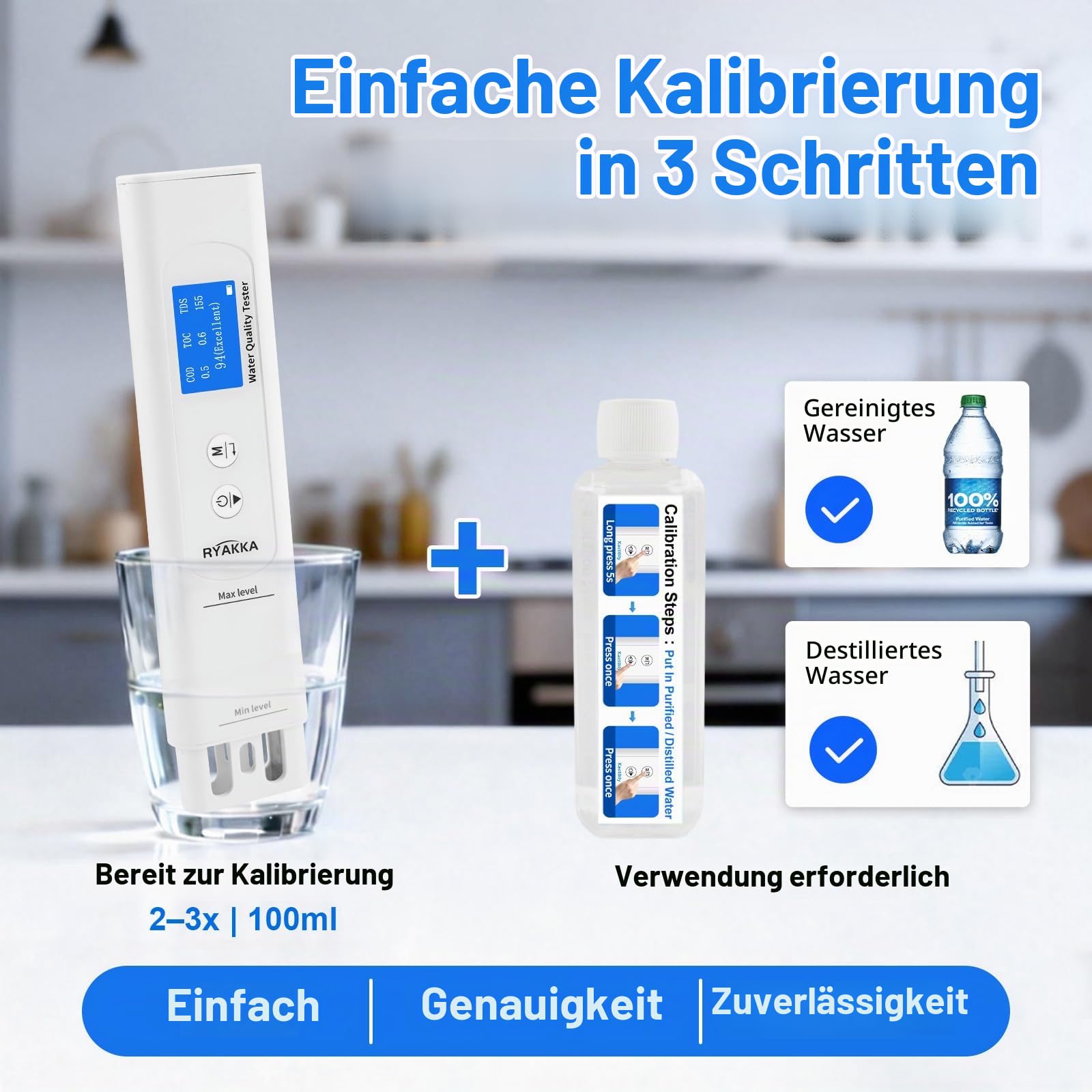 6-in-1 Smart Trinkwasser Tester mit 4-Stufen-Bewertung,TDS & EC Messgerät für TOC, COD, UV275 & Temp | Schnelle Wasserqualitäts analyse für Haushalt, Wasserfilter, Outdoor & Camping