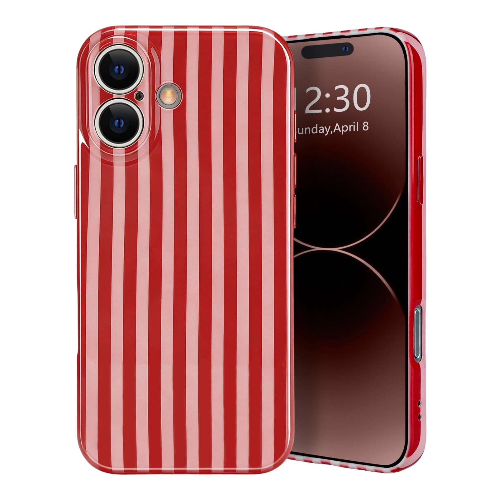 Coque iPhone 16 rouge à rayures mignonnes en TPU souple rétro - 8