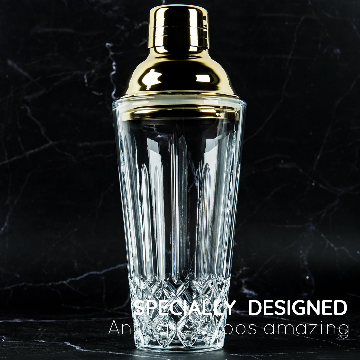 Shaker Per Cocktail In Vetro Con Ricette E Misurino – 400 Ml – Cristallo Con Coperchio E Filtro – Per Whisky, Tequila, Vodka - 2