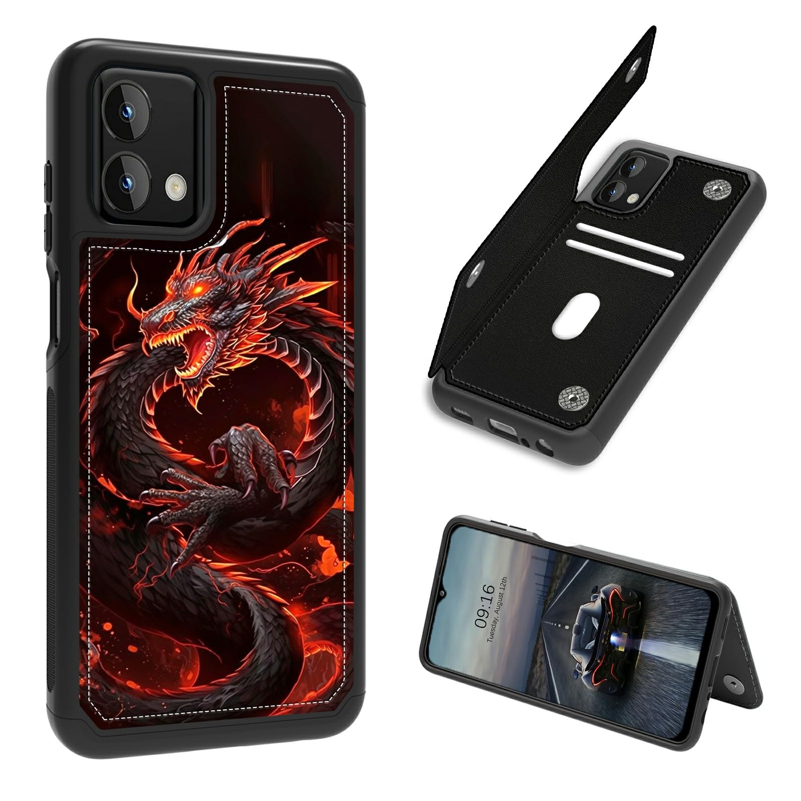 BFDHGQZC Red Dragon Wallet Case for Moto G Stylus 5G 2023, PU Leather Stand Kickstand Shockproof Wallet Cover with Card Holder & RFID Protection for